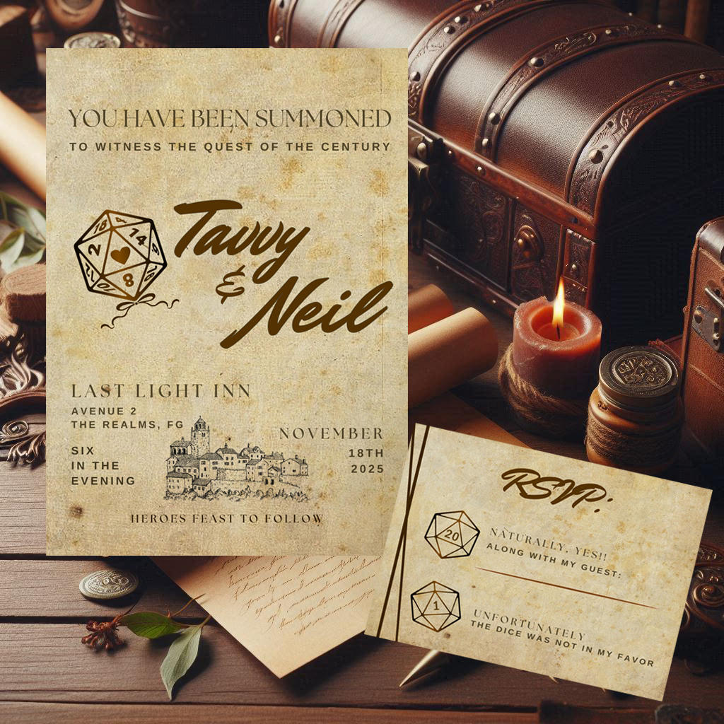 color scheme: vintage & classy // dungeons and dragons // wedding invite & rsvp set