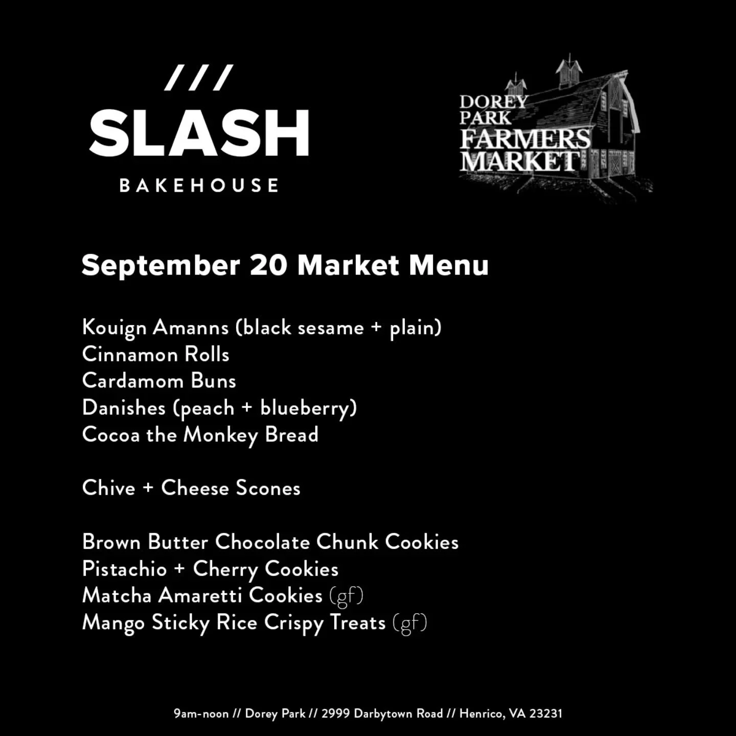 /// Some news, as they say: starting this Saturday and each Saturday through October, I'll be at @doreyfarmersmarket. 

Come to Dorey Park between 9am and noon on Saturday for pastries and cookies!