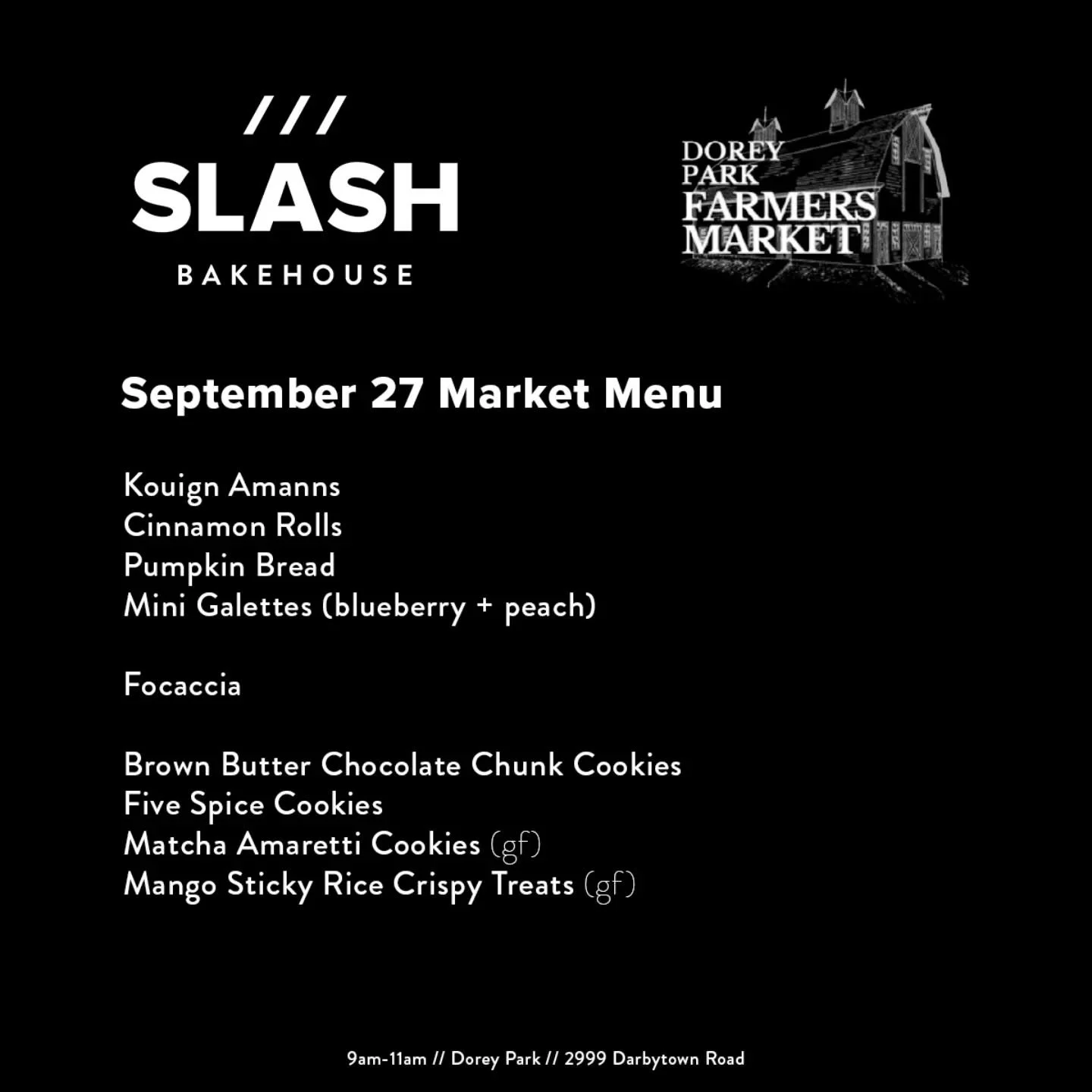 /// We'll be at @doreyfarmersmarket tomorrow! Heavy rain is expected around noon, so the market will wrap up early this week at 11am. 

Come out and grab a pastry to make your rainy Saturday a little brighter!