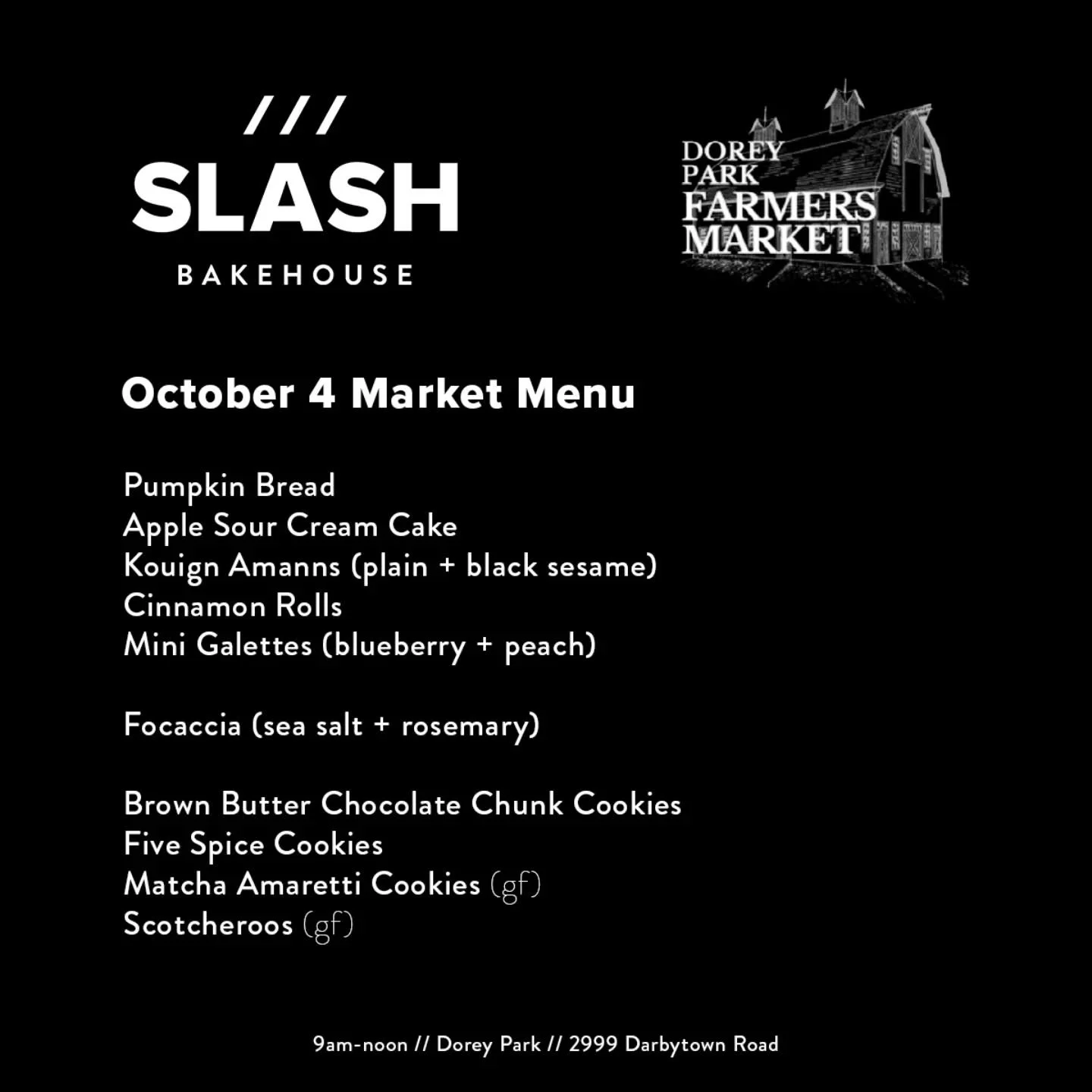 /// We're back at @doreyfarmersmarket 9am-noon tomorrow with pastries, cookies, and focaccia! See you there!