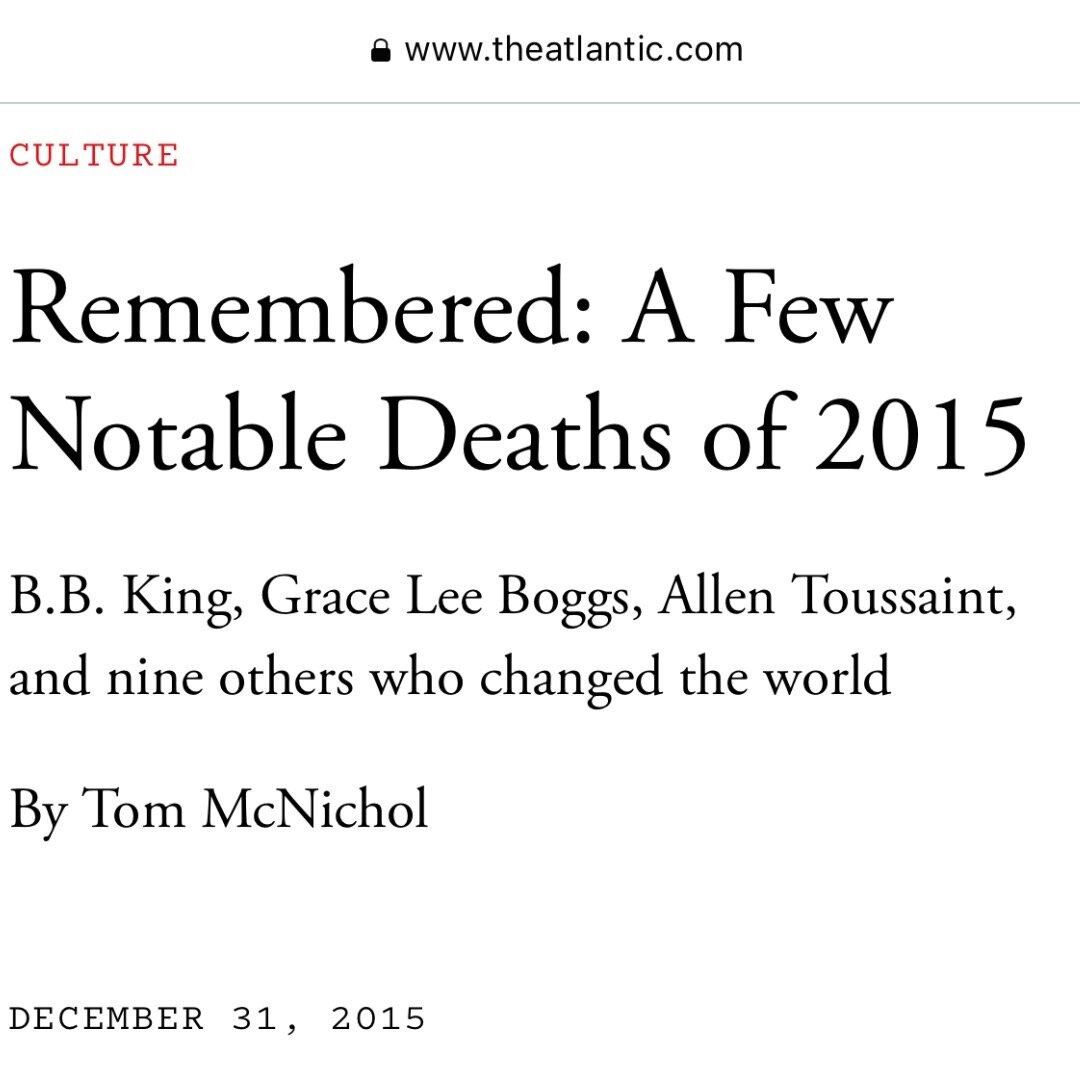 &ldquo;Grace Lee Boggs (b. 1915) learned early in life that if she wanted justice, she&rsquo;d have to fight for it.&rdquo;

The Atlantic&rsquo;s year-end tribute from 2015: https://www.theatlantic.com/entertainment/archive/2015/12/2015-remembrances/