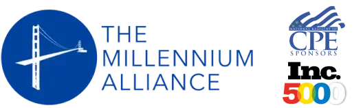 Logo of The Millennium Alliance with text and a bridge image