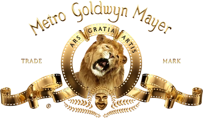 Golden movie logo with a roaring lion in the center, surrounded by gold-colored decorative elements and text reading 'Metro Goldwyn Mayer' and 'Artistic.'