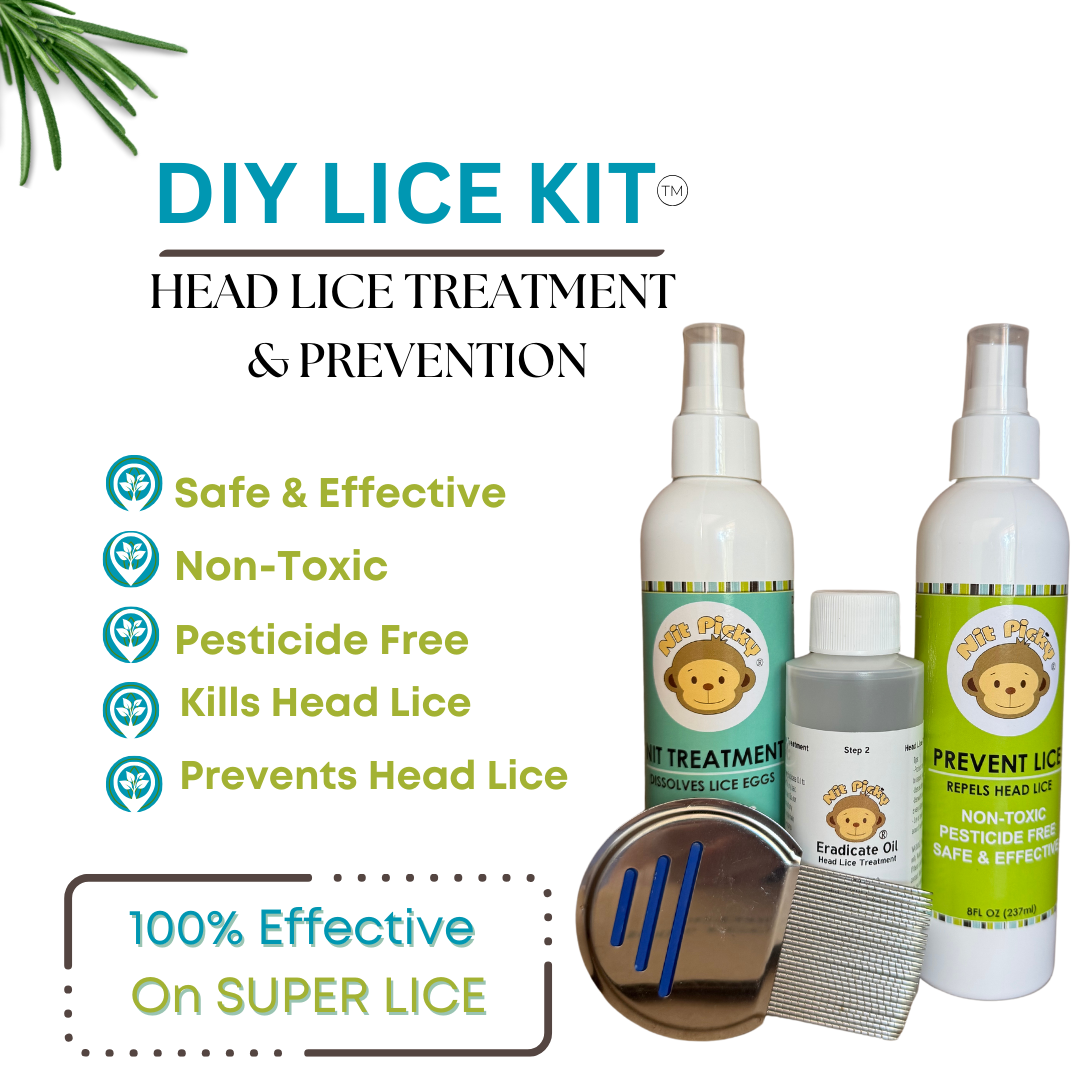Nit Picky® DIY Lice Kit with non-toxic lice treatment products, professional metal nit comb, and step-by-step instructions for safe at-home head lice removal.