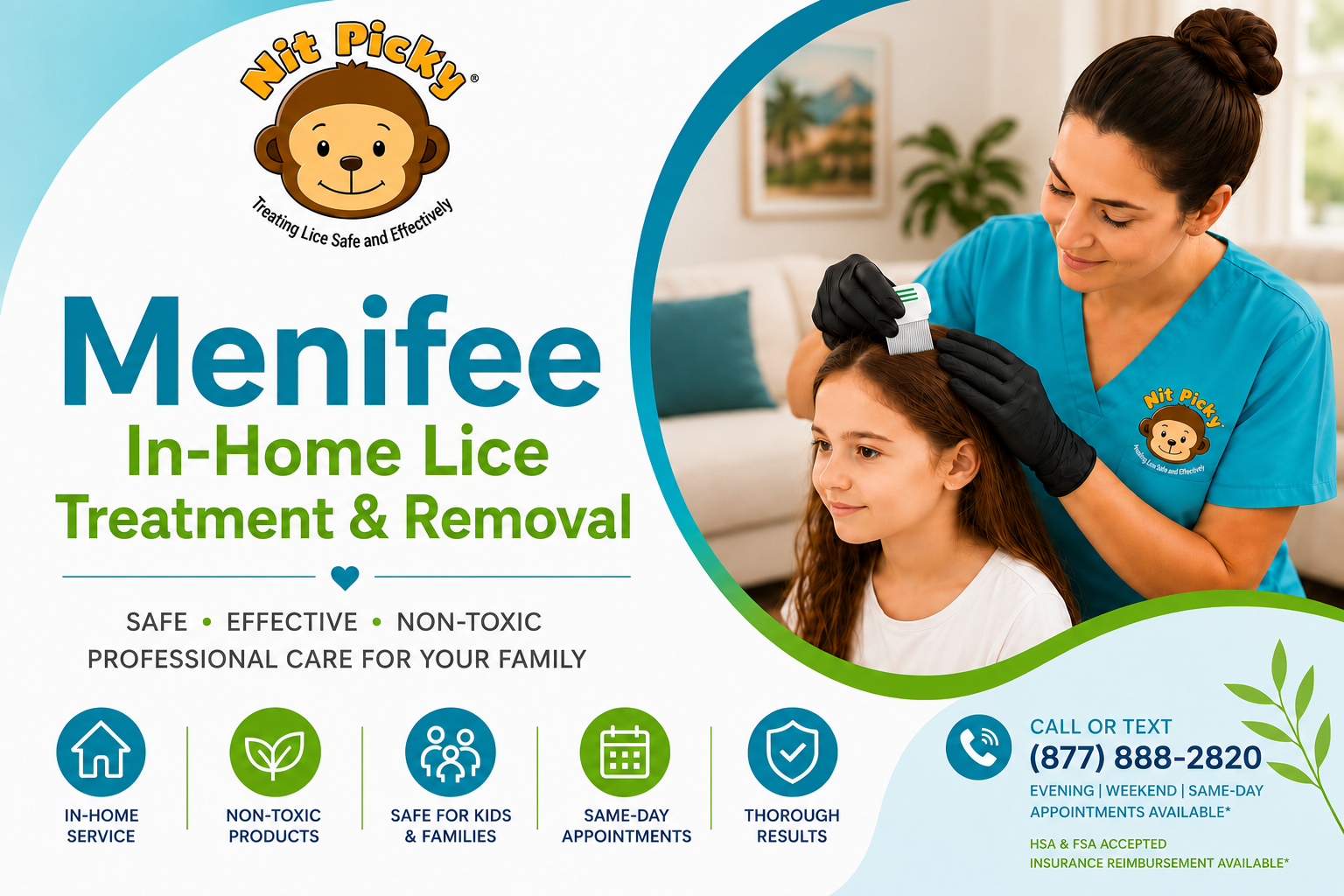 Professional in-home lice treatment and lice removal in Menifee, CA. Nit Picky® provides safe, non-toxic head lice treatment with same-day appointments for children and families.