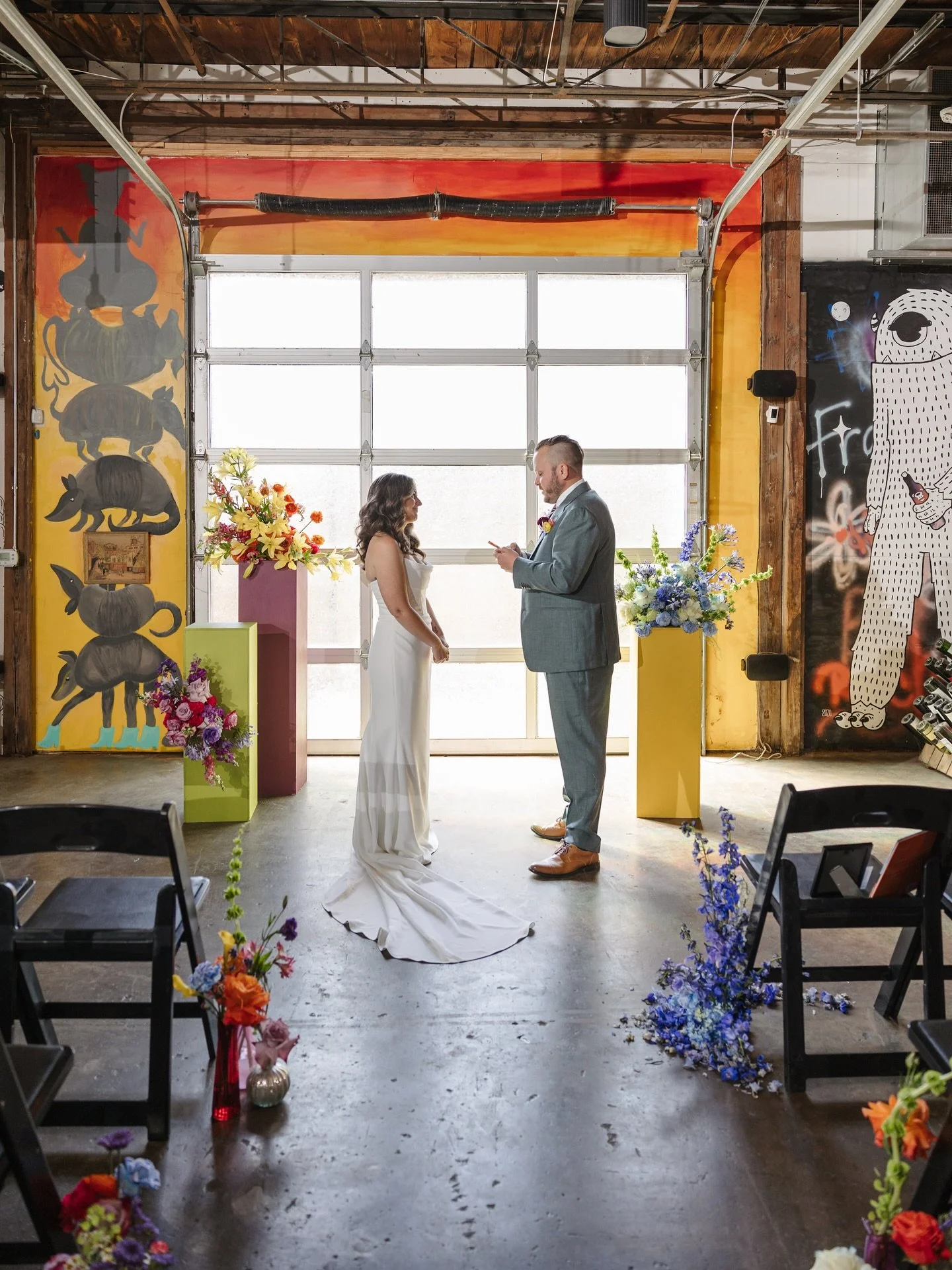 Goodbye beige ballroom bullshit, &amp; helloooo street-art sweethearts 🎨💥 Kaitlin &amp; Danny said no thanks to cookie-cutter &amp; yes to murals, color, chaos, &amp; vows that made us feel things.

The dance floor? Unhinged. The vibes? Immaculate.