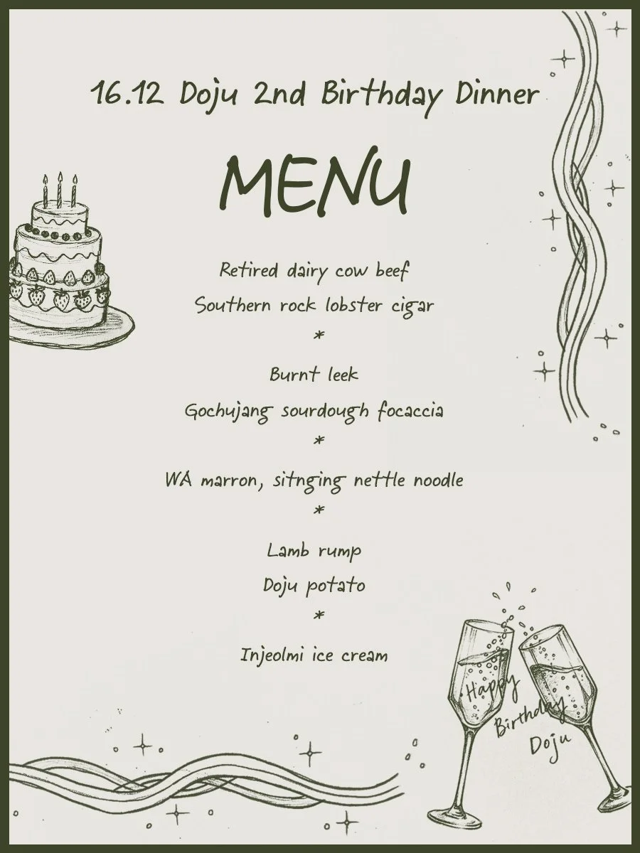 Doju 2nd Birthday Dinner Menu