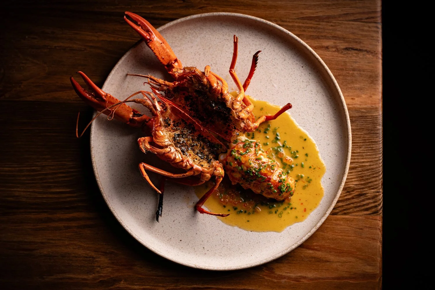 Grilled WA Marron, trout roe butter sauce, toasted nori