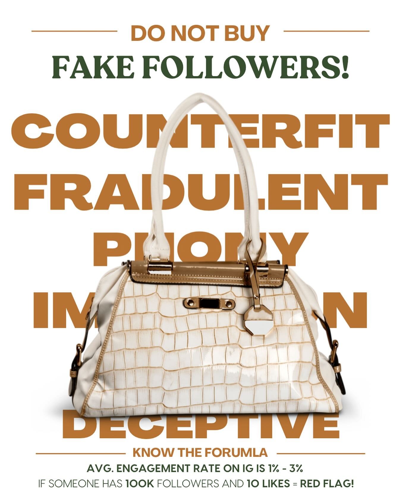✨Fake followers, real problems.✨
Sure, the numbers might look nice&mdash;but bots don&rsquo;t buy, like, comment, or care. 🙅&zwj;♀️
Buying followers hurts your engagement, damages your credibility, and tells the algorithm you&rsquo;re not the real d