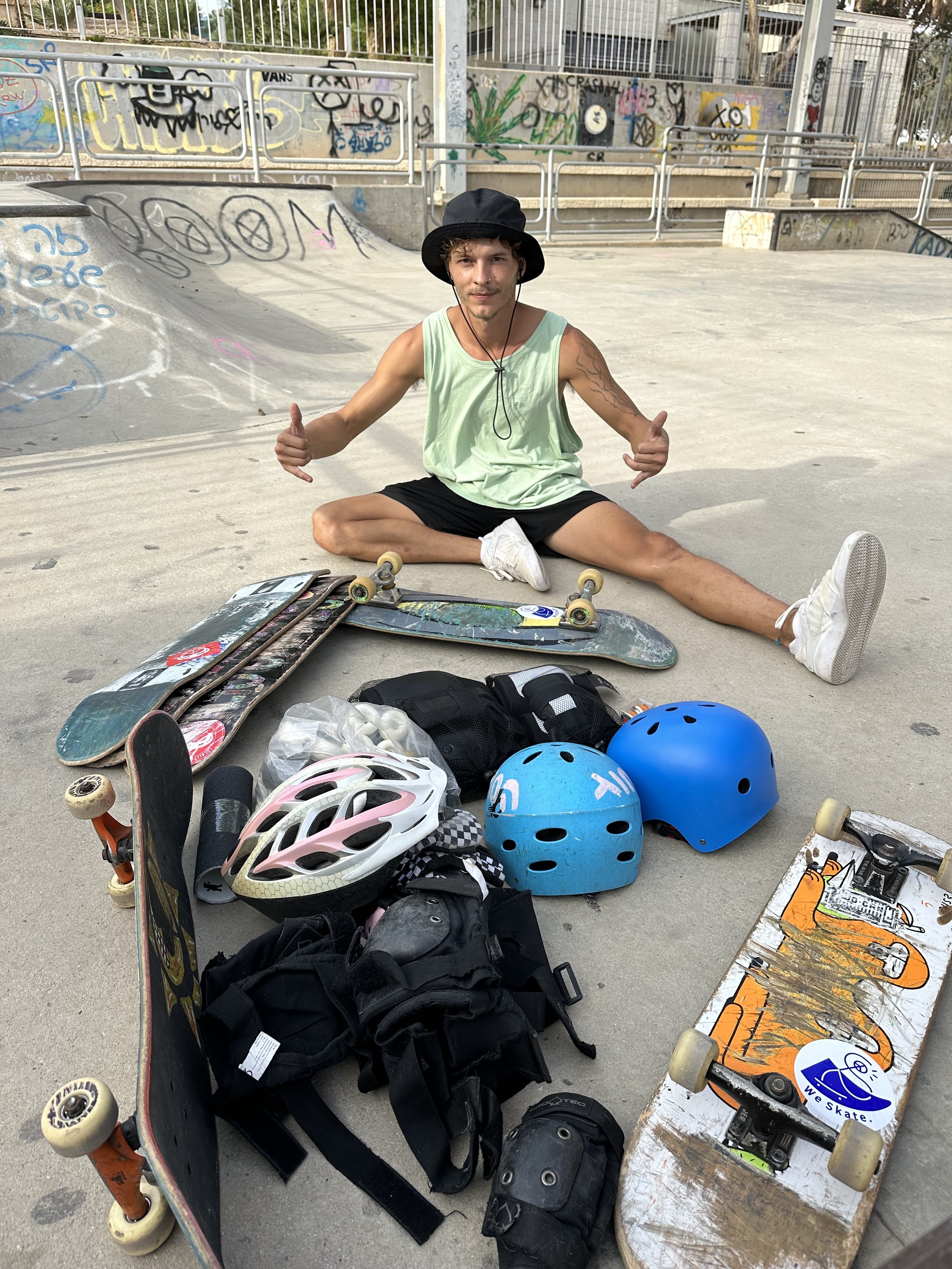 providing skateboarding gear to refugees from the Gaza border