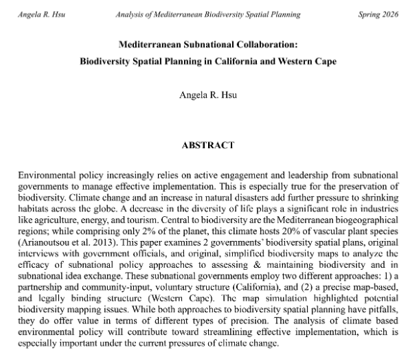 Mediterranean Subnational Collaboration: Biodiversity Spatial Planning in California and Western Cape