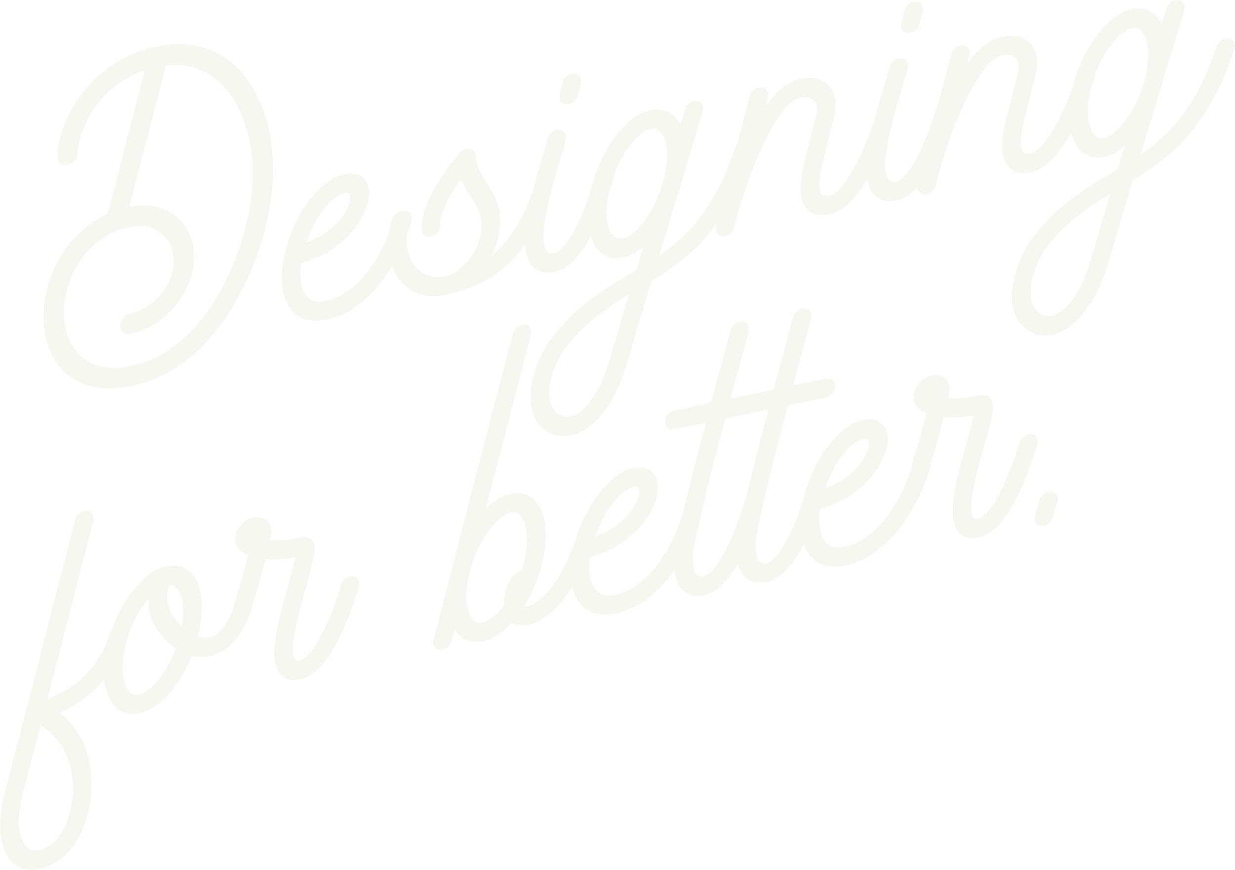 white text on dark background that says 'designing for better' in cursive font.
