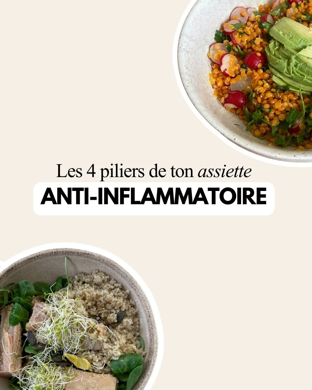 Ce n'est pas ton corps qui dysfonctionne. C'est ton assiette qui ne lui donne pas ce dont il a besoin.

Voici les 4 piliers d'une assiette anti-inflammatoire qui soutient ta sant&eacute; hormonale :

🥑 Bons gras (1/4) : avocat, huile d'olive, ol&eac