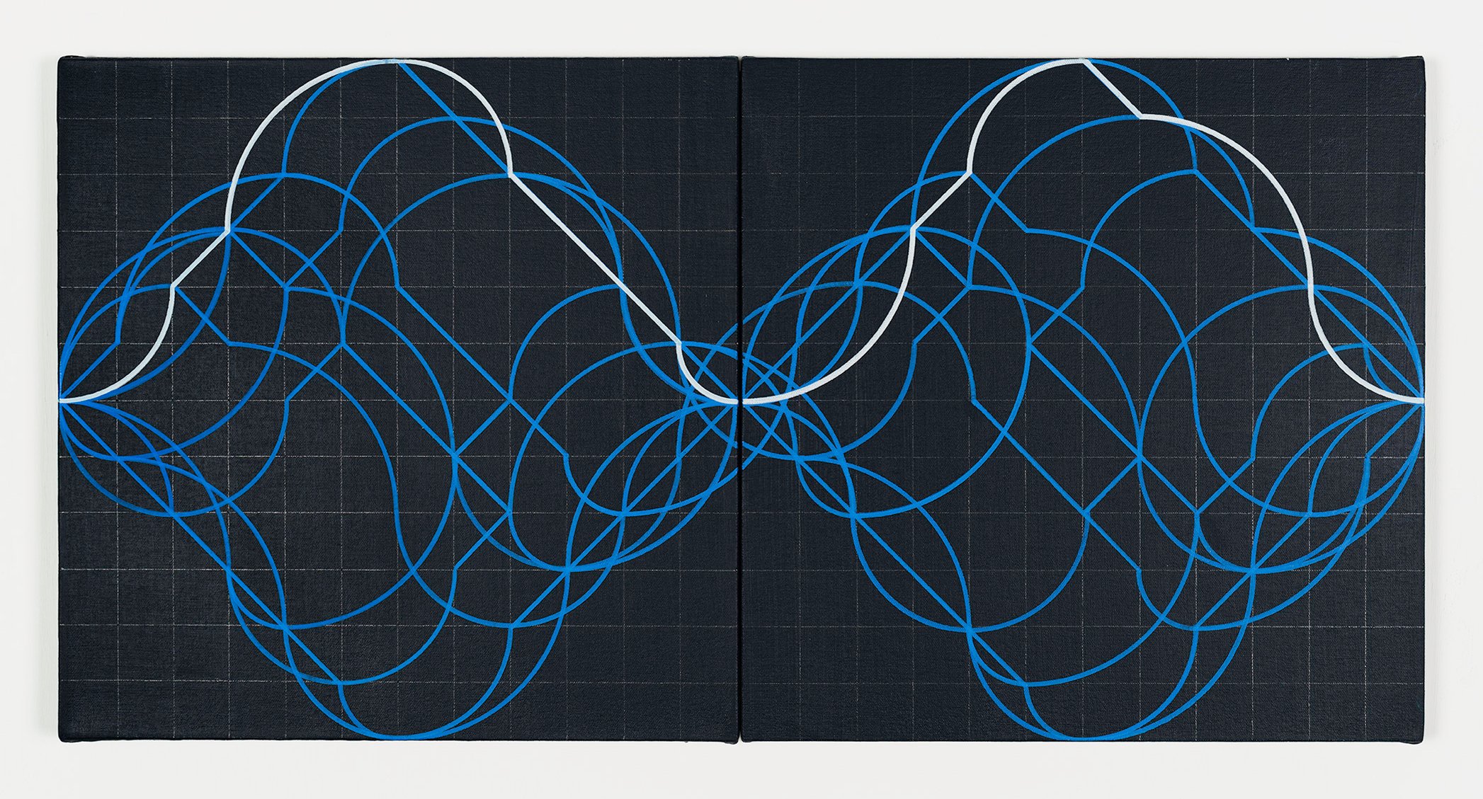 Journey on dark grey, 2021 / Acrylic, posca and pencil on canvas / 30cm x 60cm