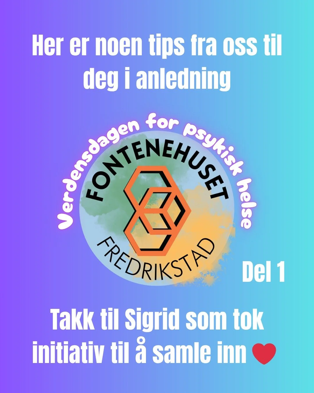 Vi har samlet inn noen tips i anledning verdensdagen for psykisk helse &lt;3 

Ta vare p&aring; hverandre og dere selv! ❤