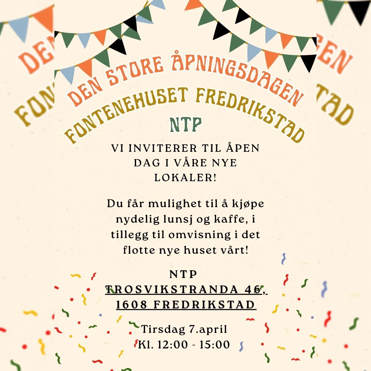 Vi inviterer til den store &aring;pningsdagen v&aring;r p&aring; NTP den 7.april! Vi gleder oss til &aring; ta dere i mot, alle som en! Kom innom for en deilig lunsj, en skikkelig baristakaffe og en omvisning! 

Samarbeidspartnere, nyskjerrige mennes
