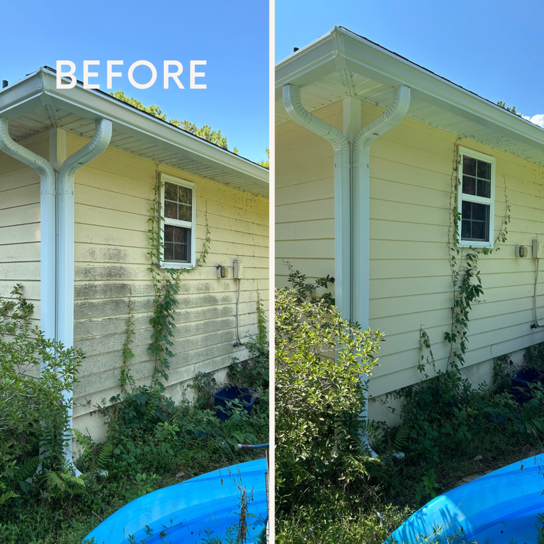 Before and after professional house washing in Jacksonville, Florida by State Line Pressure Washing