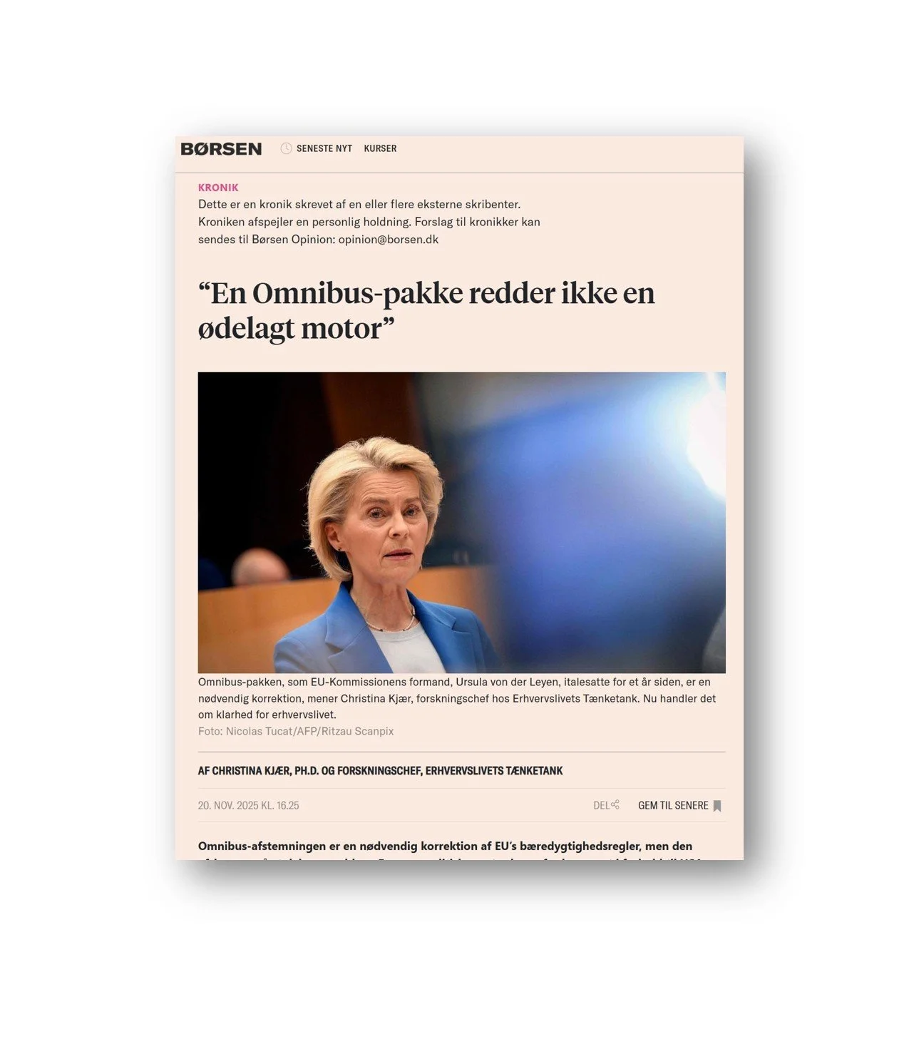 Børsen: En Omnibus-pakke redder ikke en ødelagt motor