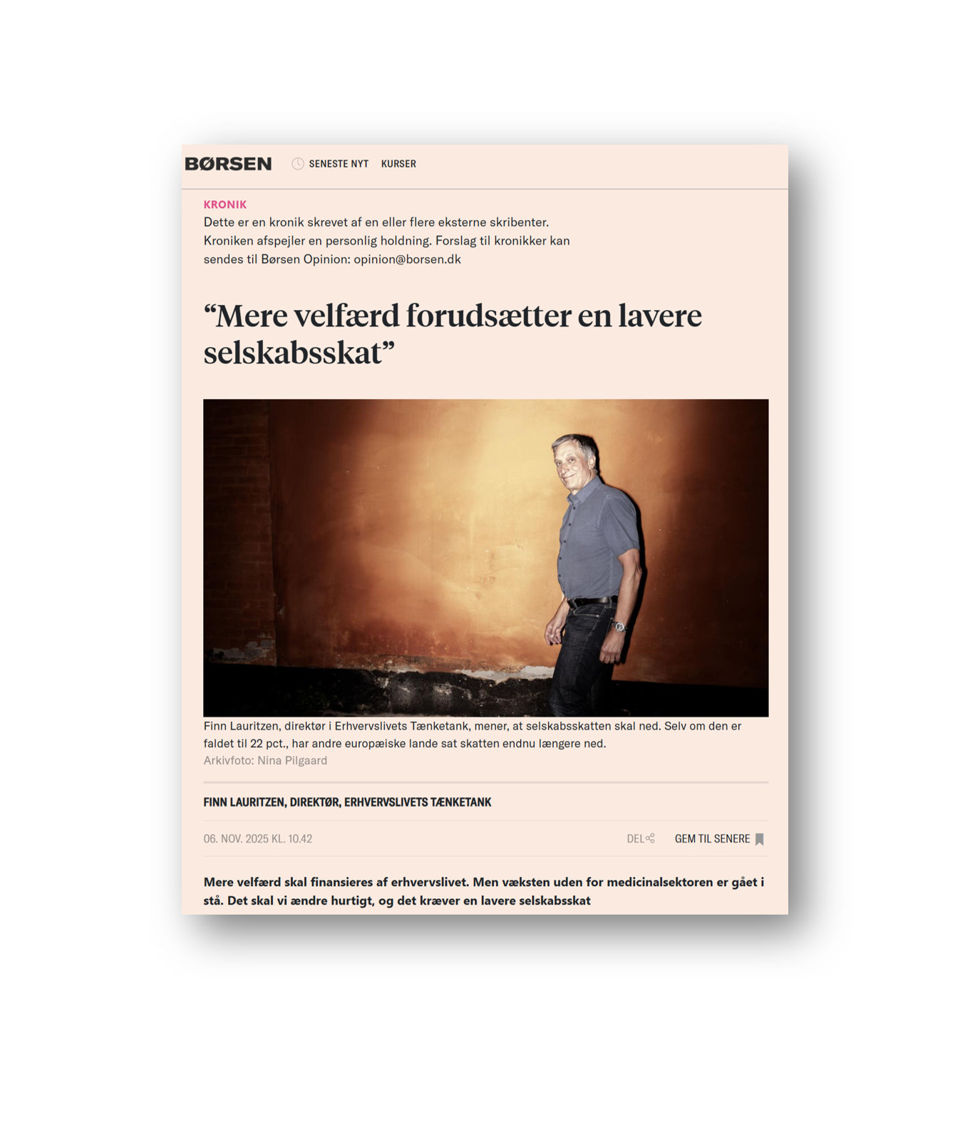 Børsen: “Mere velfærd forudsætter en lavere selskabsskat”