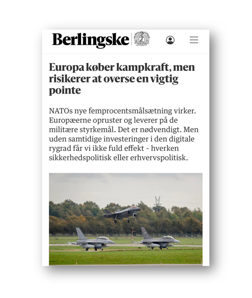 Berlingske: Europa køber kampkraft, men risikerer at overse en vigtig pointe