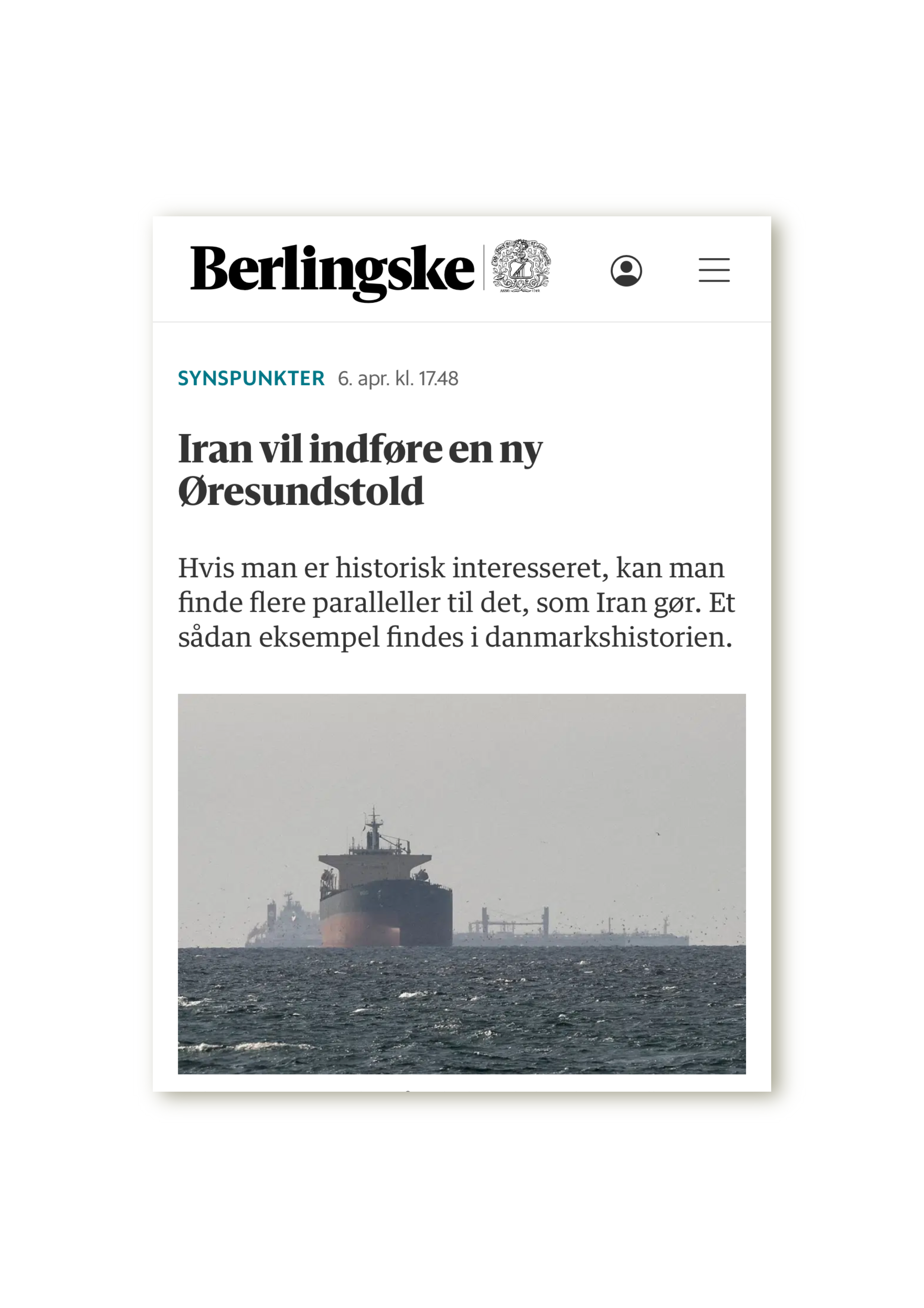 Berlingske: Iran vil indføre en ny Øresundstold