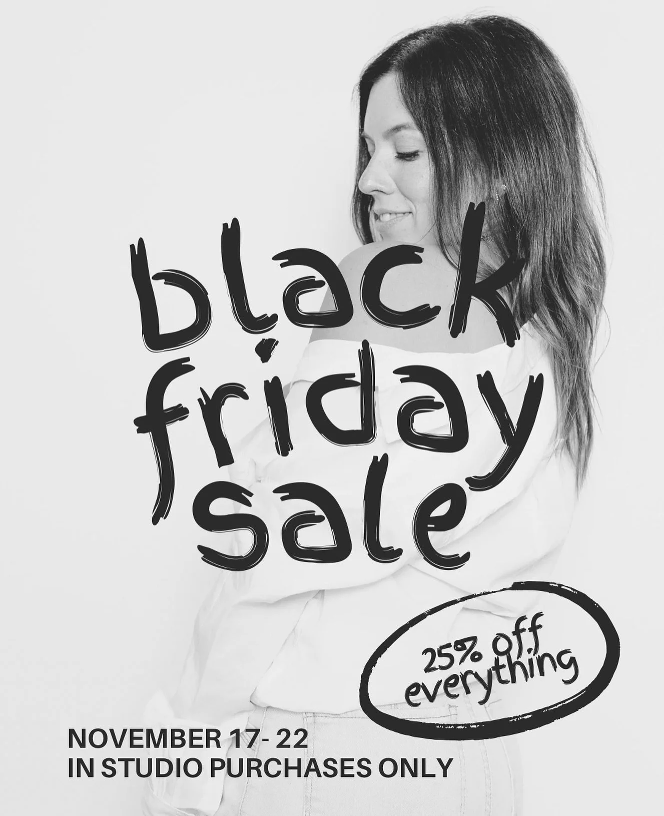 Our Black Friday event is running all week long, allowing you to enjoy 25% off all in-studio inventory. Time to stock up on the products you love and maybe check a few names off your Christmas list. While quantities last.