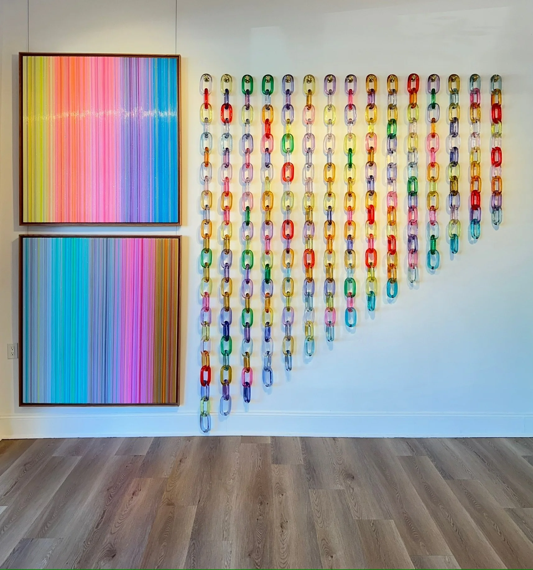 15 across (120”) Diagonal. Multi-color (Red, Lt. Orange, Dark Orange, Lt. Yellow, Golden Yellow, Celery, Emerald, Lt. Blue, Royal Blue, Lt. Turquoise, Dark Turquoise, Lt. Purple, Dark Purple, Lt. Pink, Dark Pink, Sienna Brown, Clear)