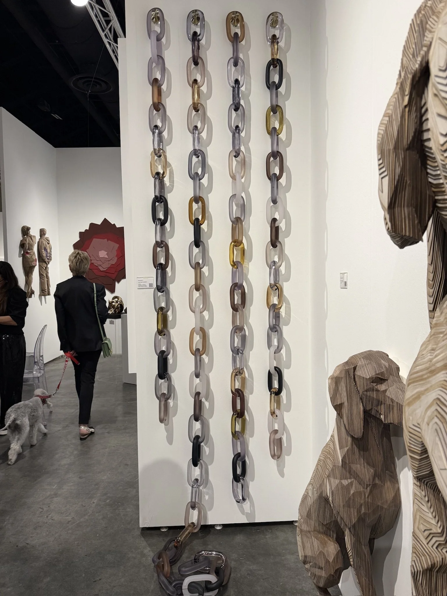 4 across (40”) x 18 down (81”), 33 down (148.5), 22 down (99”), 20 down (90”), 93 links.  Matte Med. Grey, Matte White, Matte Lt. Chocolate, Matte Chocolate, Sienna Brown, Matte Taupe, Matte Black, Lt. Grey, Med. Grey, Dark Khaki