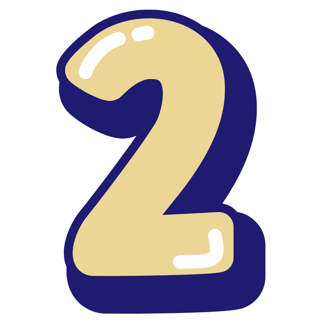 Number 2 candle with beige color and dark blue outline, decorated with white highlights.