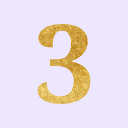 Gold glitter number three on a light purple background