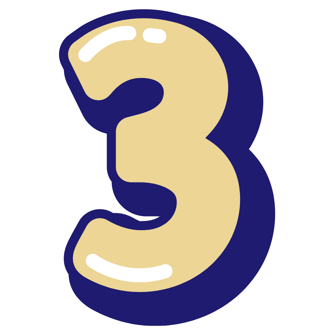 Number 3 balloon with beige interior and dark blue outline