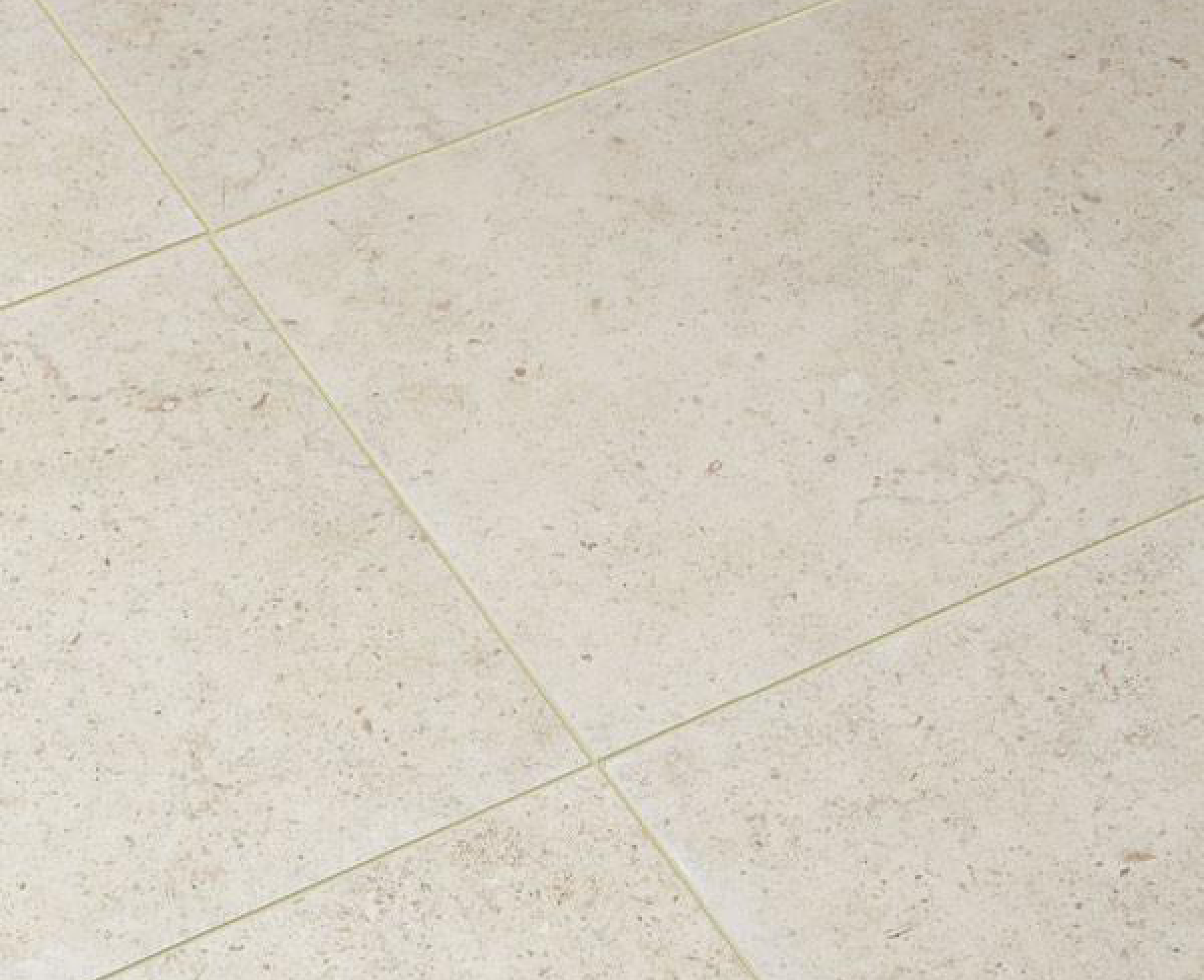 Close-up of smooth, light beige sealed stone floor tiles with subtle natural markings and fine grout lines.