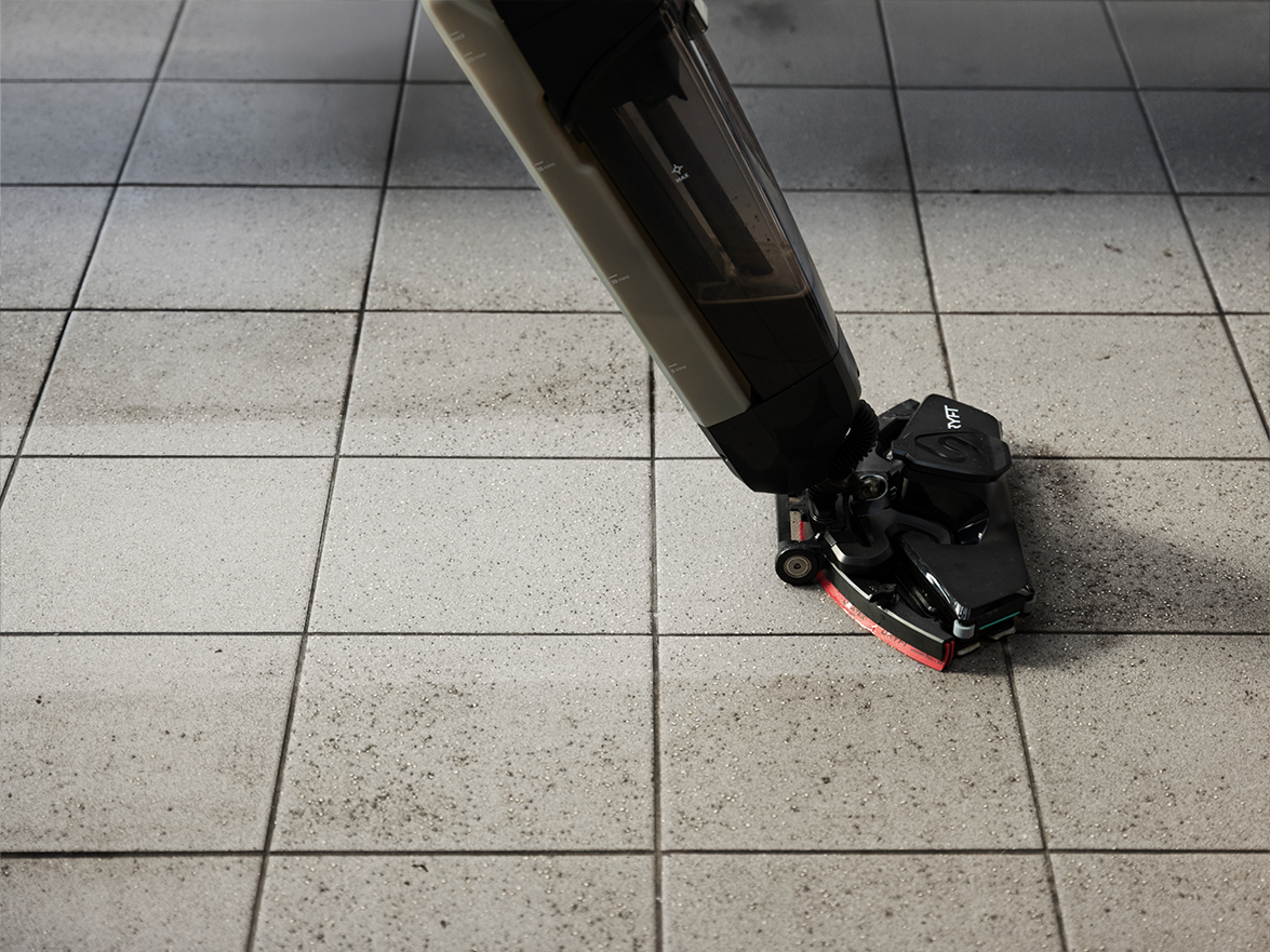 Before and after commercial hard floor cleaning machine works its magic