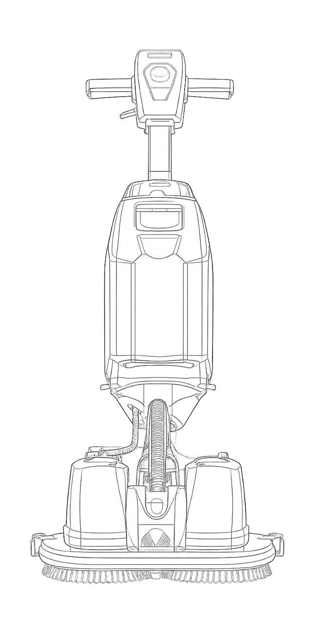 Outlined Numatic 440 scrubber dryer shown for comparison to DRYFT, representing a heavier walk-behind machine that can be harder to move between areas and more tiring for operators.