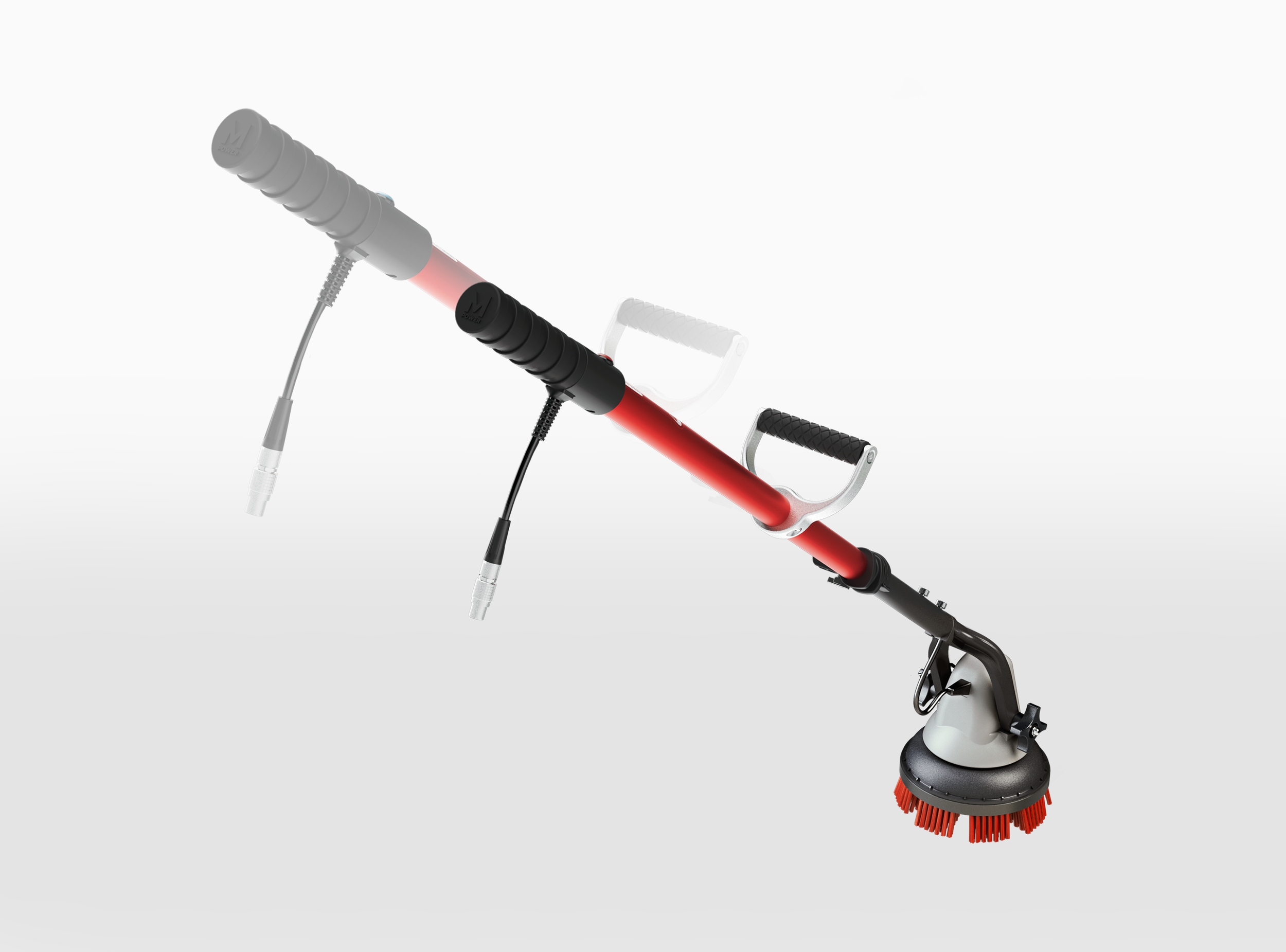 MotorScrubber M3 shown angled to demonstrate the pivoting handle for low, hard-to-reach areas.