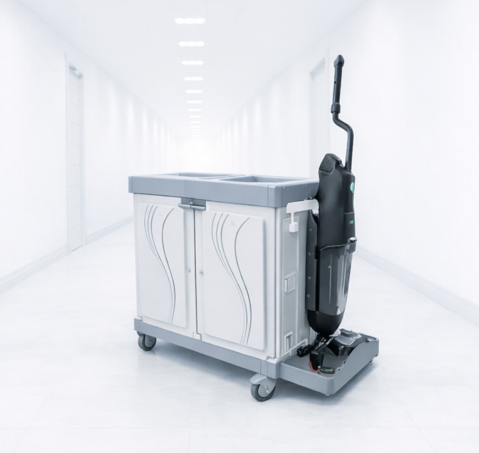 Universal DRYFT cleaning trolley bracket keeps DRYFT secure and ready to deploy across large facilities.