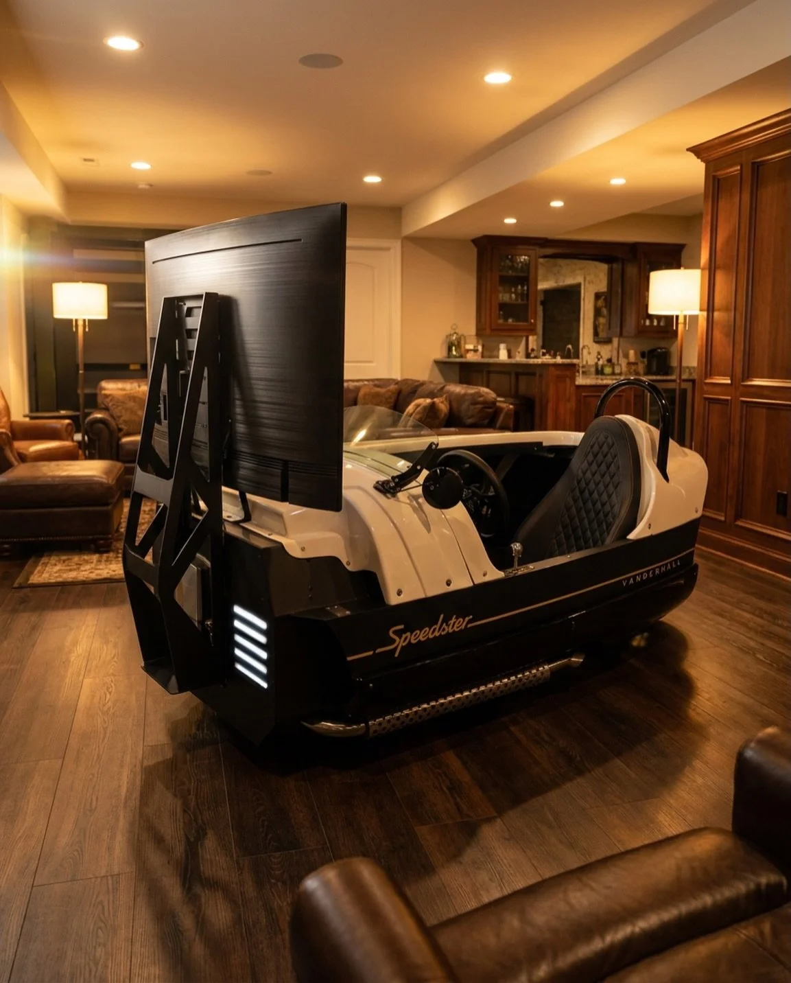 Redefining home entertainment, The Vanderhall Simulator is the focal point of any room #simracing #simrig #hometheater