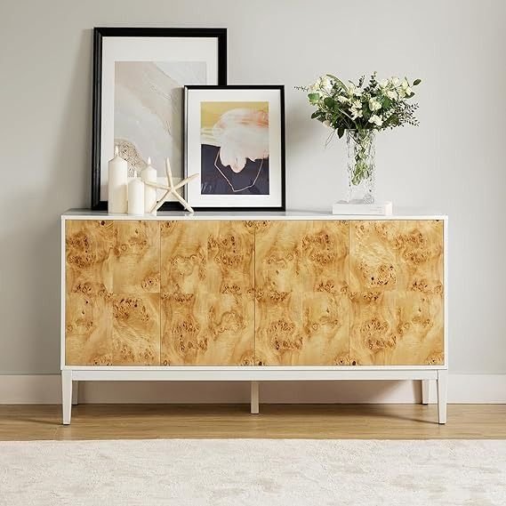Amazon_com - HULALA HOME Credenza Sideboard Buffet Cabinet, Free Standing Accent Cabinet w_Natural Poplar Burl Finish, Kitchen Storage Cabinet, Cupboard Console Table for Dining Room, Living Room, White - Buffets & Sideboards.jpeg