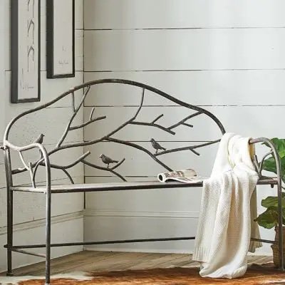 BIRDS ON BRANCHES RUSTIC GARDEN BENCH