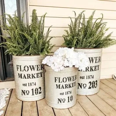 FLOWER MARKET METAL BUCKETS SET OF 3