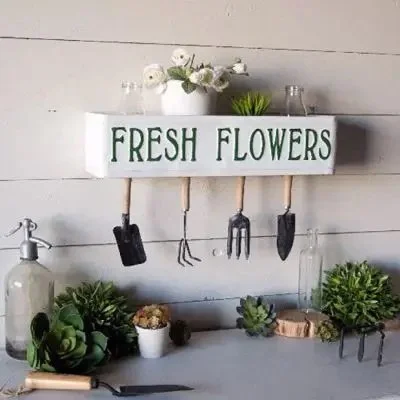 FRESH FLOWERS FARMHOUSE SHELF SIGN