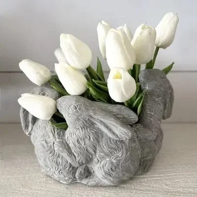 RUSTIC CEMENT BUNNY PLANTER 7 INCH