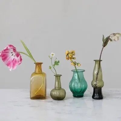 VINTAGE INSPIRED GLASS VASE COLLECTION SET OF 4
