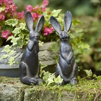WEATHERED STANDING BUNNY FIGURE SET OF 2