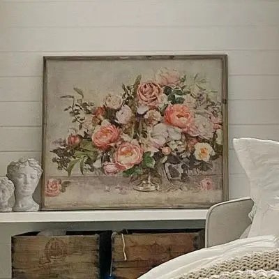 FRAMED ANTIQUE STYLE FLORAL BOUQUET ART