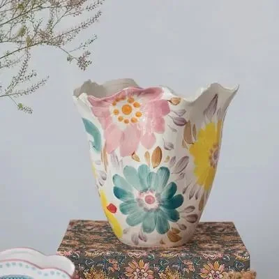 PAINTED MULTICOLOR FLORAL PLANTER VASE