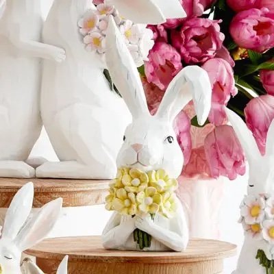 BUNNY BUST WITH BOUQUET 15 INCH SET OF 2