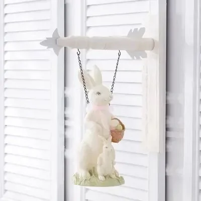 GLITTER BUNNY WITH BASKET HANGING DECOR