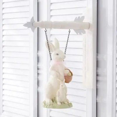 GLITTER BUNNY WITH BASKET HANGING DECOR