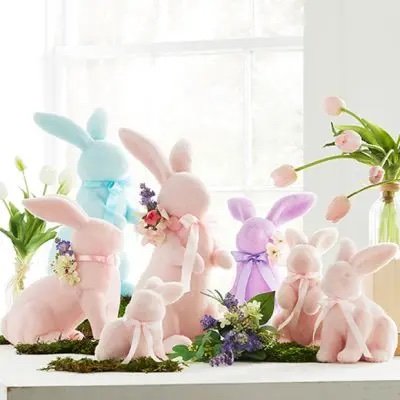 PASTEL BUNNY WITH BOW FIGURE SET OF 2